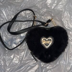 Juicy Couture Black Faux Fur Heart Crossbody Purse